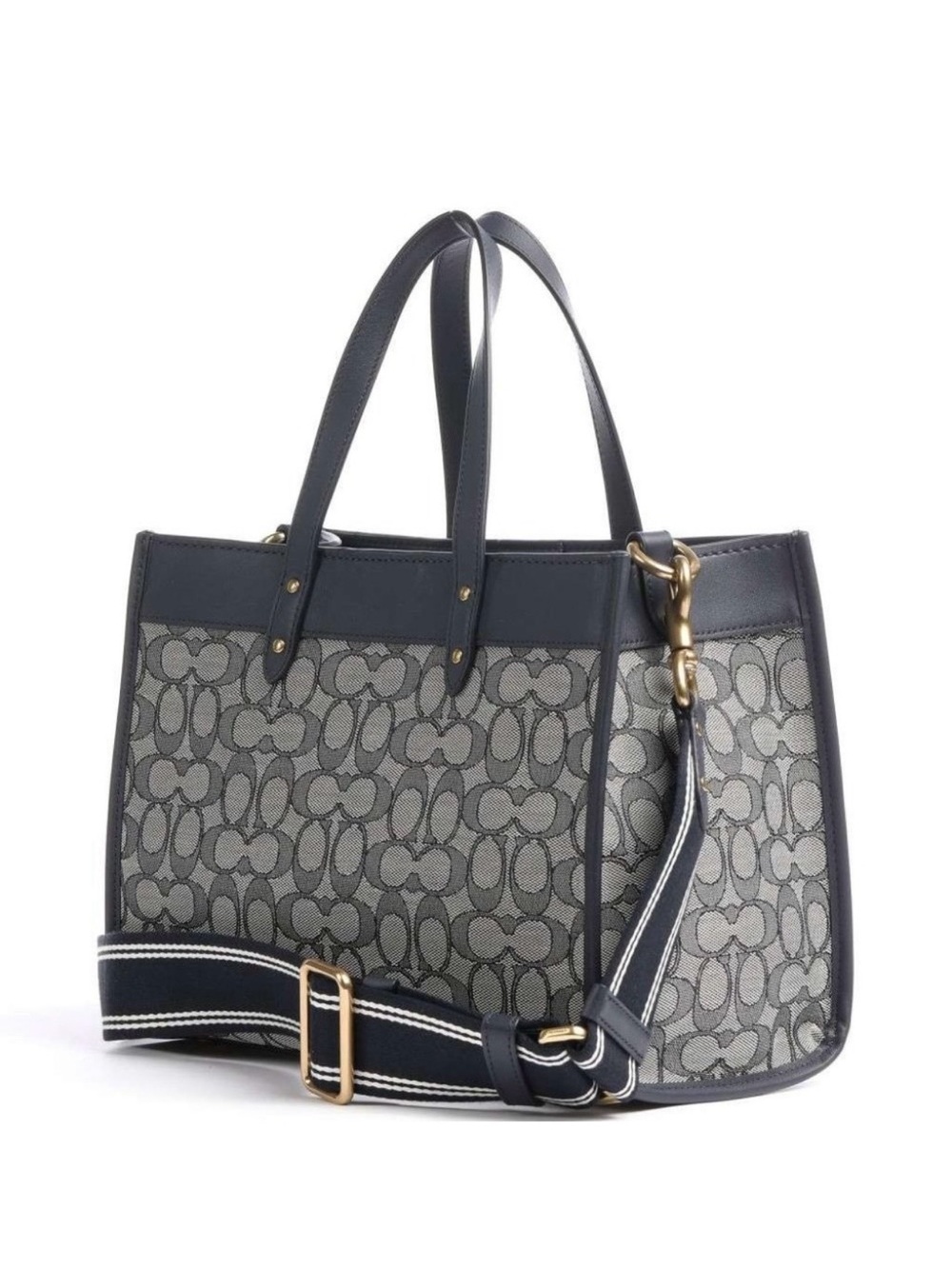 COACH Field Tote 30 In Signature Jacquard $395 C3282 MIDNIGHT NAVY NWT